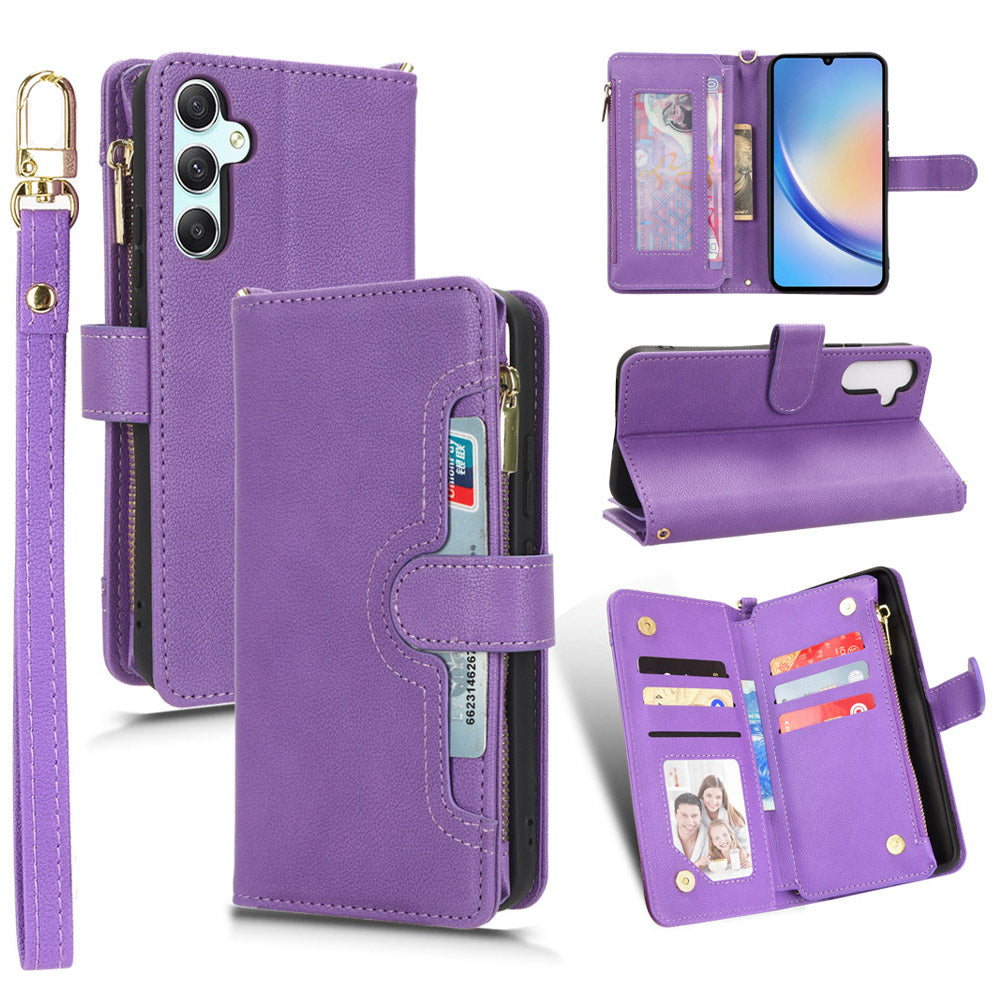 For Samsung Galaxy A34 5G Zipper Pocket Phone Wallet Case Cellphone Cover with 2 Straps For Samsung Galaxy A34 5G Zipper Pocket Phone Wallet Case Cellphone Cover with 2 Straps
